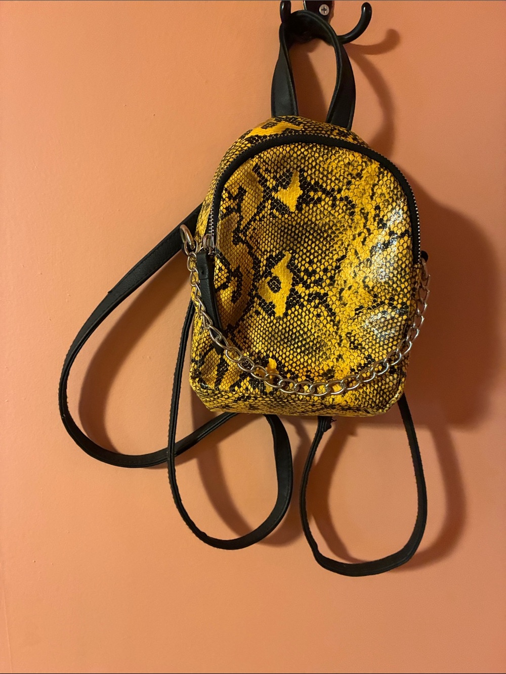 Yellow Snake-Print Mini Backpack Handbag